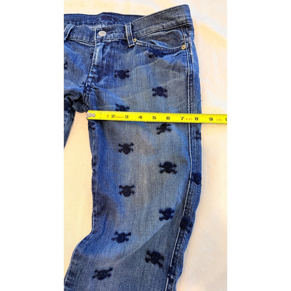 7 For All Mankind Skull Embroidered Denim Bermuda Shorts Blue Womens 28
